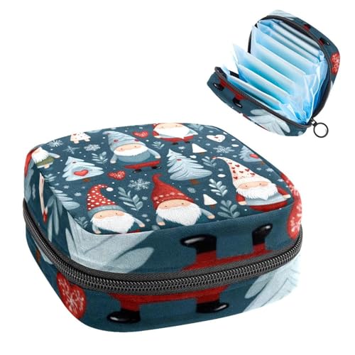 Sanitary Napkin Storage Bag for Women Cute, Feminine Menstruation Pad Holder for Period, Portable Zipper Menstrual Pad Bags Adorable Christmas Gnomes Tree Snowflake