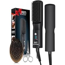 Beard Straightener for Men, Tourmaline Ceramic Heated Beard Brush with Anti-Scald Design, 3 Heat Settings for Medium to Long Beards, Beard Grooming Kit,Fathers Gift