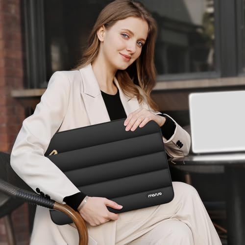 Image of MOSISO 13-14 inch Laptop Case, 13.3 inch Puffy Laptop Sleeve Compatible with MacBook Air 13 13.6 M3 M2 M1 /Pro 13 /Pro 14, HP, Dell, ASUS, Lenovo, Polyester Horizontal Bag with Small Case, Black