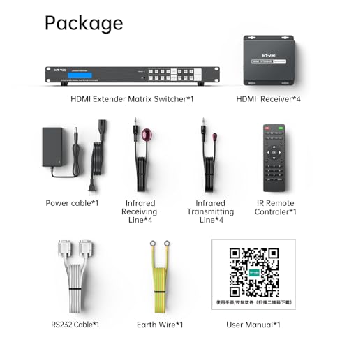 Image of MT-VIKI 4K HDMI Matrix Extender 4x4 4K60Hz 4:4:4 Over CAT6 /7 /8 Cable, Matrix Extender with 4 POC Receivers + 4 Loop Out, Web GUI, RS232, Up to 230FT (70m) for Conference Room, Home Theater, AV System