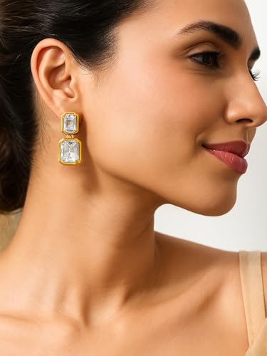 Image of Rubans Drop Earrings American Diamond Crystal Stylish Trendy Jewellery Gift for Women & Girls