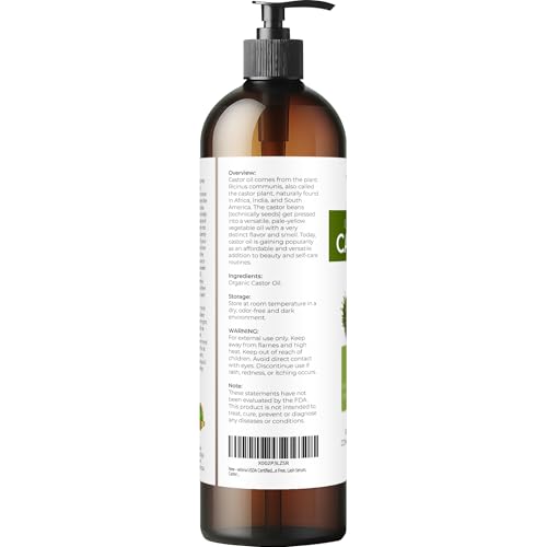 velona USDA Certified Organic Castor Oil - 8 Fl Oz | For Hair, Boost Eyelashes, Eyebrows | Cold pressed, Natural Oil, USP Grade | Hexane Free, Lash Serum, Caster… - Thumbnail 3