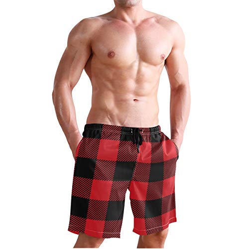 Men's Swim Trunks Black & Red Scottish Plaid Boxer Briefs Trunks Underwear Shorts Swimming Beach Surfing Board Shorts4