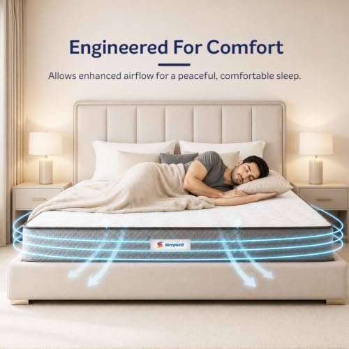 Image of Sleepwell FitRest Plus Premium Mattress | Queen Size 84x70x5 Inch | Medium Firm | Plush Quilting | Advanced Pressure Relief | Enhanced Heat Dissipation | 10 Years Warranty