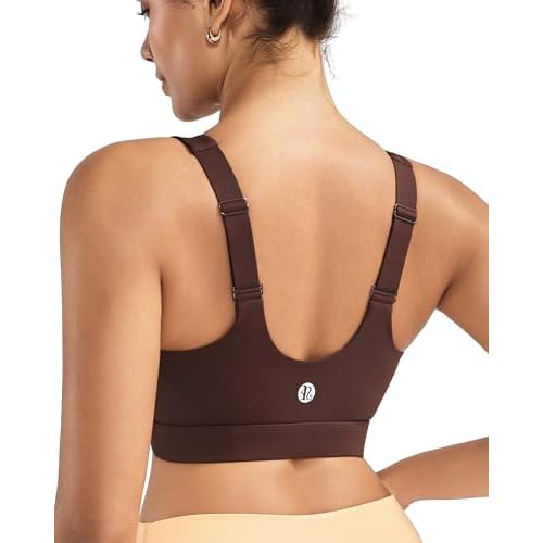 RUNNING GIRL Adjustable Straps High Impact Sports Bra for Women,High Support Workout Sports Bras with Sewn in Pads A-deep Taupe X-Large