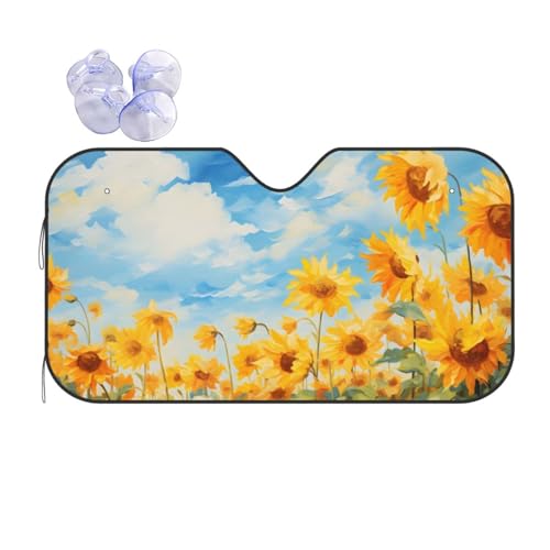 Parasol para parabrisas delantero de coche con diseño de girasoles y cielo azul 70x130cm