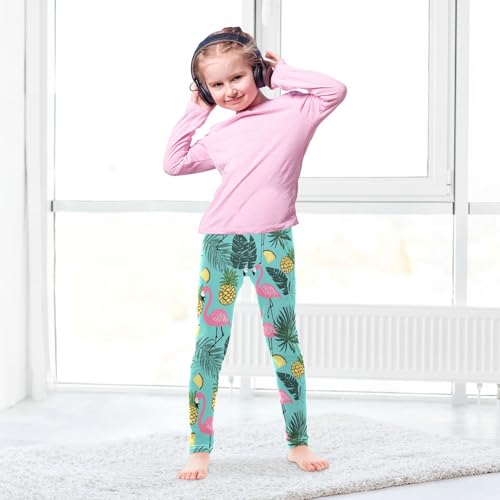 Flamingo Palm Leaves Girls' Leggings Toddler Doodles Pineapples Kids Yoga Pants Dance Active Tights 4T4