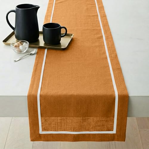 Solino Home 100% Pure Linen Table Runner Brown Woven, Kensington 14 x 72 in