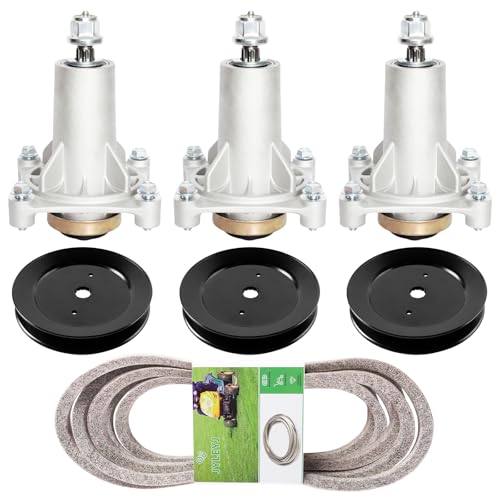 Lawn Mower 54 Inch Deck Rebuild Kit Fit for Hus qvarna YTH2454 LGT2654 Poulan pro spindle Includes 3 Spindle Assembly 187292 532192870, 3 Pulley 153535 173436, 1 Be lt 196103 532196103(147" x 1/2")