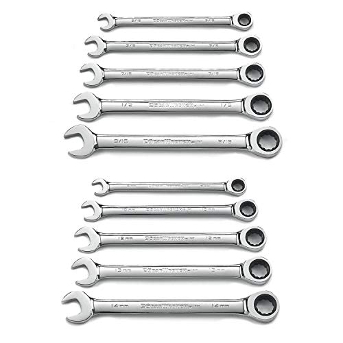 GEARWRENCH Ratcheting Combination SAE/Metric Wrench Set 10 Pc., 12 Point - 9418