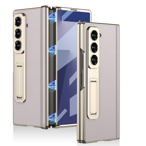 Coque Samsung Z Fold 7 en cuir chic gris avec charnière aimantée