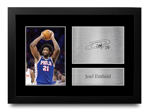 HWC Trading FR A4 Joel Embiid Philadelphia 76ers Basketball Gifts Printed Signed Autograph Picture for Basketball Memorabilia Fans - A4 Framed
