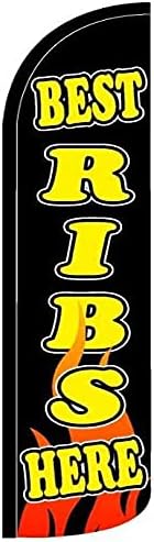 BEST RIBS HERE - Swooper Feather Flag Windless BBQ Banner Sign 3x11.5 ft Tall (Flag Only) kz, black
