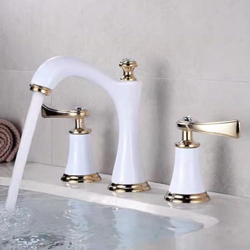 Robinet mélangeur lavabo 3 trous en laiton blanc pour eau chaude et froide