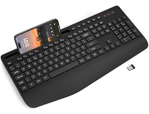 Wireless Keyboard with Wrist Rest, Full-size Ergonomic Keyboards with Phone Holder, Sleep Mode, 18 Multimedia Keys, Numeric Keypad, Silent 2.4GHz Cordless Keyboard for Mac/Windows/Computer/Laptop/PC