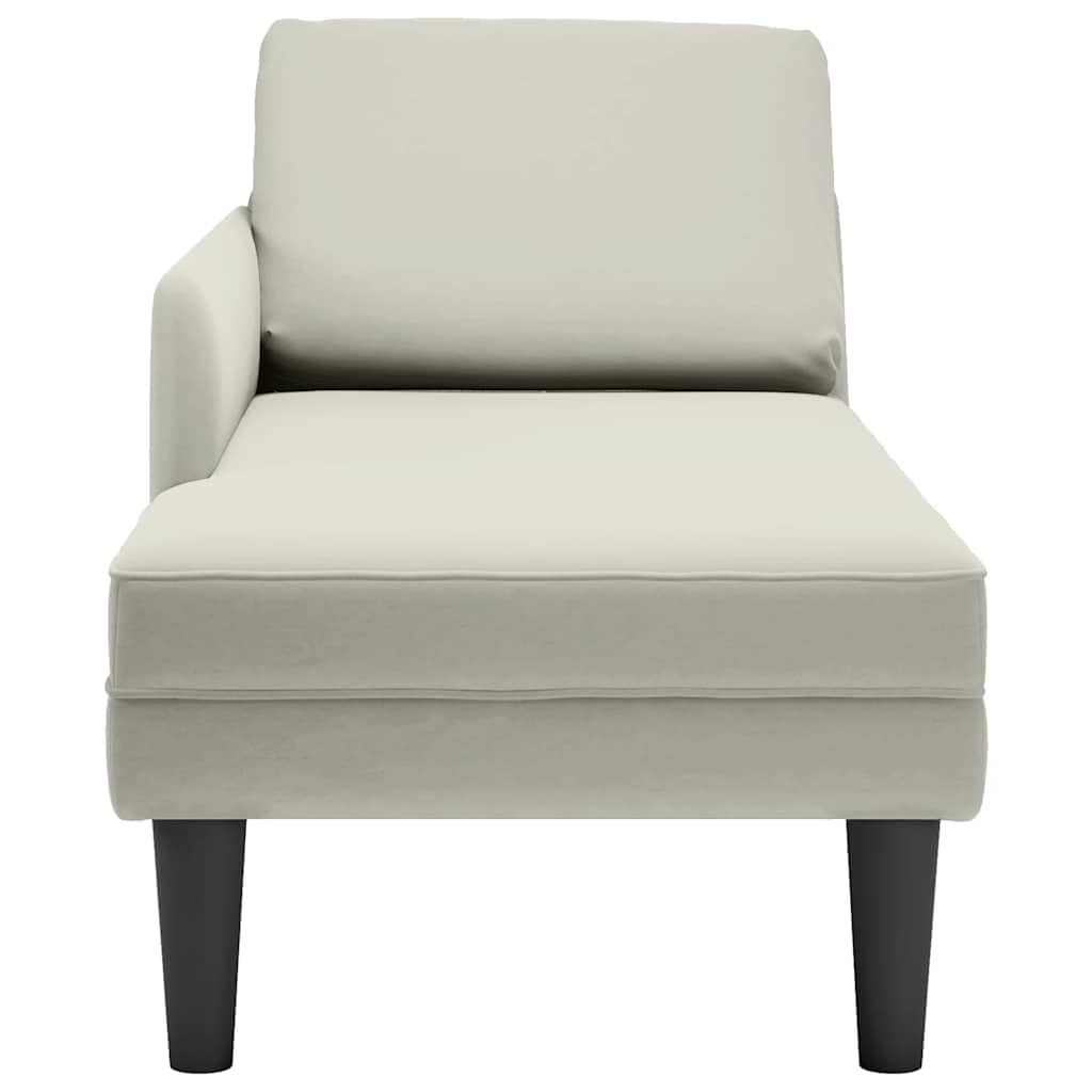 Szezlong z poduszką i prawym podłokietnikiem, kremowy, aksamitny, 132 x 56 x 70 cm, tapicerowany leżak do salonu, sypialni, biura, ergonomiczny i wygodny do relaksu i czytania