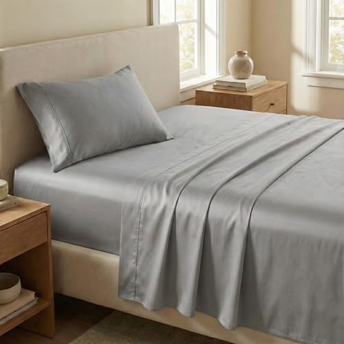 Image of Beckham Hotel Collection 100% Cotton Twin Sheet Set, 3-Piece, Gray | 500 Thread Count, Silky Soft Weave, Breathable, Anti-Pilling, 16-Inch Pocket, All-Around Elastic, Gets Softer with Every Wash