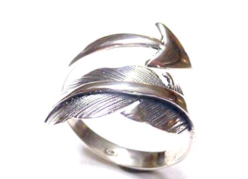 Bague en argent sterling 925 - Motif plume d'âme - Flèche - Taille 58-18,5 - En argent sterling 925 travaillé - Bague bijoux cadeau femme homme porte bonheur symbole de protection