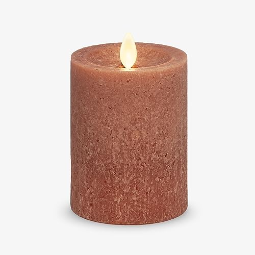 Image of Luminara Sea Glass Flameless Candle, Adobe 3 inch x 4.5 inch, Moving LED Flame Pillar with Timer, Battery Operated, Real Wax, Unscented Home Decor
