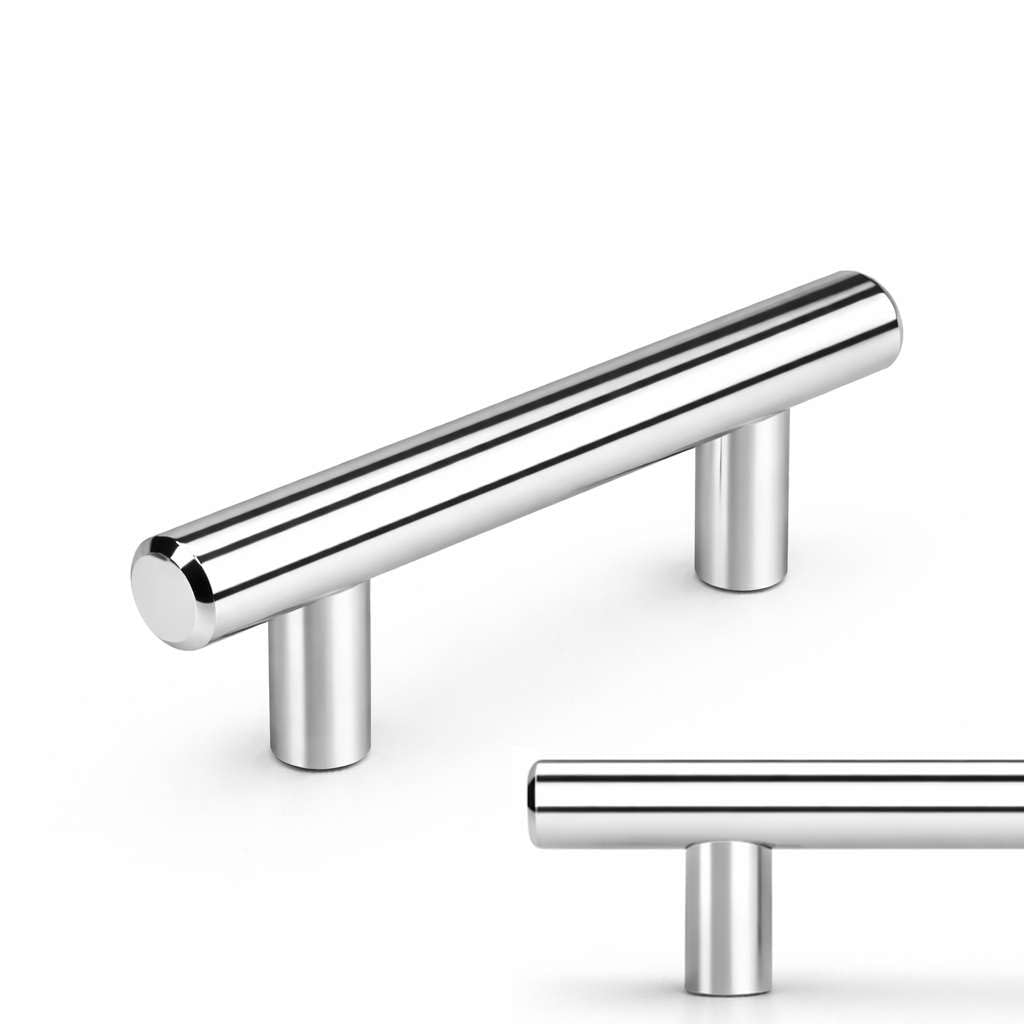 Tirador de barra en T Modket en cromo pulido para renovar armarios de cocina modernos, 10 uds