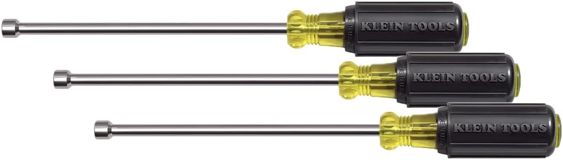 Klein Tools 646-1/4M Nut Driver, Made in USA, 1/4-Inch Magnetic Tip Nut Driver with 6-Inch Hollow Shaft, Cushion Grip Handle (Pack of 3)
