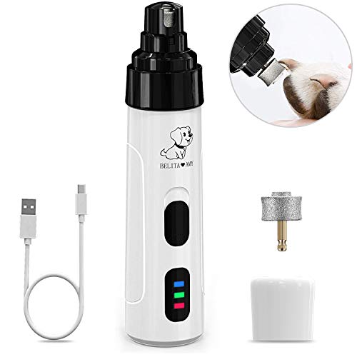 Belita Amy Dog Nail Grinder-Electric Dog Nail Trimmer Clipper, 2-Speed Low Noise Rechargeable