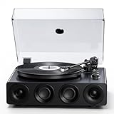 1 BY ONE Giradischi Vinili Tutto in Uno con Altoparlanti Incorporati, Preamplificatore Phono, Testina Magnetica AT-3600L, Uscita RCA, Trasmissione a Cinghia 2 Velocità, Finitura Laccato Piano Grigio