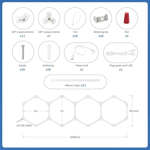 M EGA MEGACUBE Hexagon Garage Lights, 168W 16800LM 4 Grids Hexagon Led Lights, 6500K Super Bright Honeycomb LED Ceiling Light for Garage, Shop, Basement, Gym by M EGA MEGACUBE - Used condition - Image 4