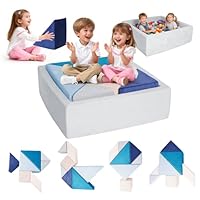 Jadoxy Modular Kids Play Couch Tangram Square Puzzles Sofa Furniture with Ball Pit Toddlers Nugget Couch Inspiring Child Creativity Children Building Fort Foam Sofa for Playroom Bedroom,Blue