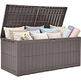 YITAHOME 833L Grande Scatola di Immagazzinaggio da Giardino Esterno, Impermeabile Resina Deck Box con Serratura & Pistone Idraulico, Sedile Divano 3 Posti per Cuscini da Patio & Utensili da