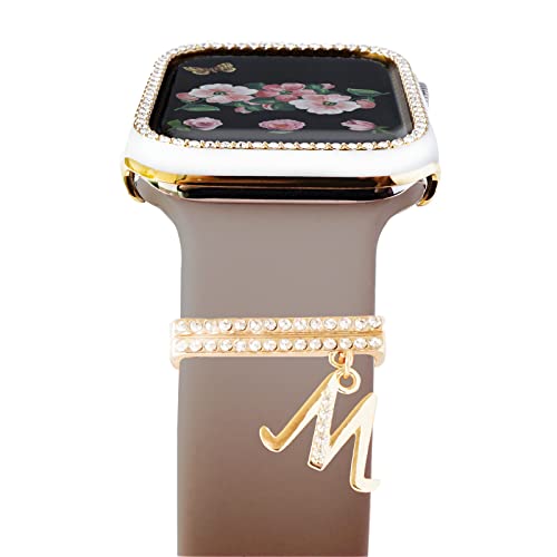 [Libérez-moi] アップルウォッチ用 イニシャル チャーム ラインストーン キラキラ ゴールド おしゃれ アクセサリー レディース モデル ネーム しりこん 38mm 40mm 42mm 44mm 45mm (M)