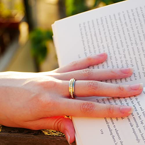 Image of Muses Art Design Fidget Rings, Anxiety Rings, Spinner Rings, Band Rings with Birthstone, Stainless Steel, Women and Men, Meditation Rings, Thumb Rings, Stress Relieving and Anxiety Reducing