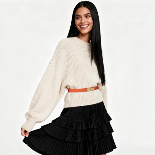 Image of Aurolran Women's Leather Belt with Buckle - Ideal for Dresses, Jeans, and Coats