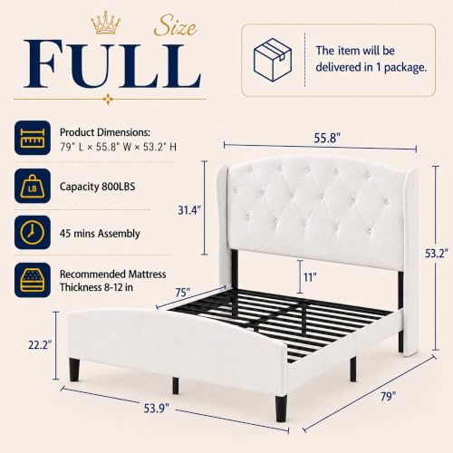 Image of Decoholic Full Size Upholstered Bed Frame with 53.2 inch Wingback Headboard