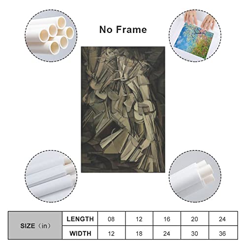 Nude Descending A Staircase-Marcel Duchamp Cubism Futurism World Famous Paintings Art Posters Wall Art Paintings Canvas Wall Decor Home Decor Living Room Decor Aesthetic 08X12Inch(20X30Cm) Unframe-S #TOP1