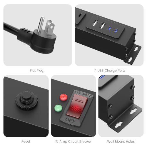 HHSOET Extensión eléctrica larga de escritorio con puertos USB C, negro, 4FT miniatura 6