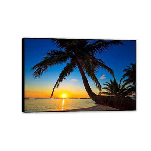 Toile paysage de plage avec palmier tropical pour salon cosy