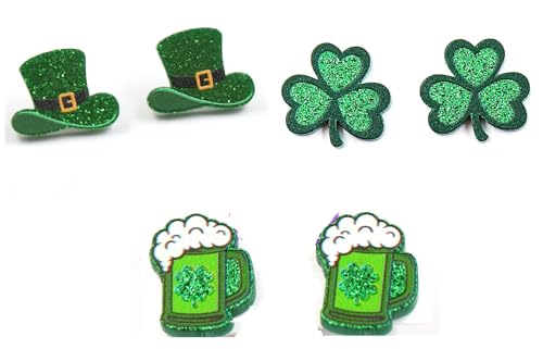 St. Patrick's Day Earrings Set Green Lucky Clover Acrylic Stud Earrings for Women Lightweight Cute Irish Shamrock Drink Beer Hat Rainbow Heart Gnome Wooden Earrings Holiday Jewelry Gifts -Set 1 -  COLORFUL BLING