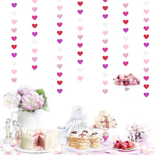 Image of Galentines Party-Decoration Valentines-Day Heart-Garland - 52ft Purple Hot-Pink Red Hanging Paper Streamers Banner, Proposal Anniversary Romantic Birthday Baby Shower Rustic Wedding Decor Hugfond