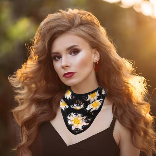 3 Pcs Crochet Bandanas Floral Crochet Head Scarf Vintage Hair Bandanas Tie Knotted Headscarf for Women's Hair Headband Kerchief Styling Decor2