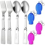 Klappbesteck Set 4-teilig, Campingbesteck & Outdoor Besteck aus Edelstahl, Mit Aufbewahrungsbox, Faltbare Gabel & Löffel für Unterwegs
