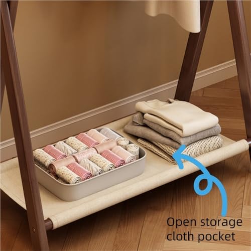 Perchero de madera plegable para falta de espacio con estante en dormitorio 6