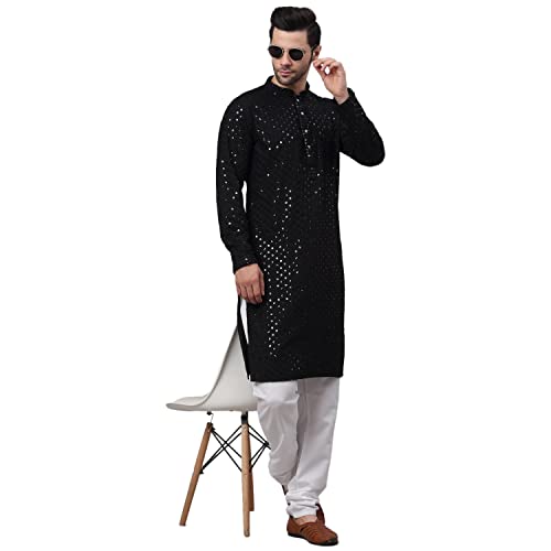 Image of Jompers Men's Regular Fit Cotton Chikankari Embroidered and Sequence Kurtas