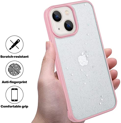 Image of MIDOS Silicone Back Cover Compatable With iPhone 13 Case For Girls Clear Transparent Star Bling Cute Sparkly Glitter Case For iPhone 13 (Pink)