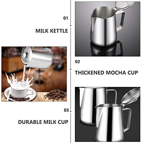 Hemoton Jarra de Espuma de Café Taza de Medición de Acero Inoxidable con Asa Y Escala Balanza de Medición Jarra con Tapa… - Imagen 7
