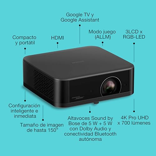 Image of Epson Lifestudio Pop EF-62B Black Metallic, Smart Portable Projector, Sound by Bose, Google TV, 4K Pro-UHD, Indoor /Outdoor Use, 5 Year Warranty*