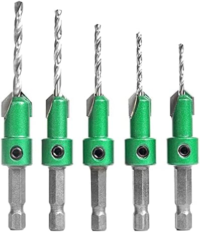 KOWOOD Pro Countersink Drill Bit Set #4, 6, 8, 10, 12, 5-Piece for Wood High Speed Steel, Woodworking Carpentry Reamer with 1 Free Hex Key Wrench