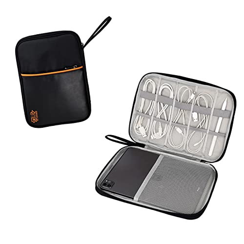 Hosoncovy PU Leather Electronic Accessories Travel Storage Bag Cable Organizer Bag USB Flash Drive Case Tablet Case for Ipad Tablet Phone Cables Earphone USB Thumb Stick Drive (Black)