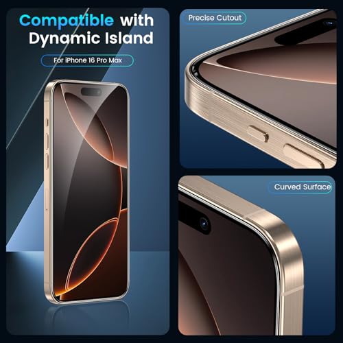 Image of Fotbor for 3Pack iPhone 16 Pro Max Screen Protector with 3Pack Camera Lens Protector, 9H+ Tempered Glass Easy Installation Kit, Case Friendly iPhone 16 Promax