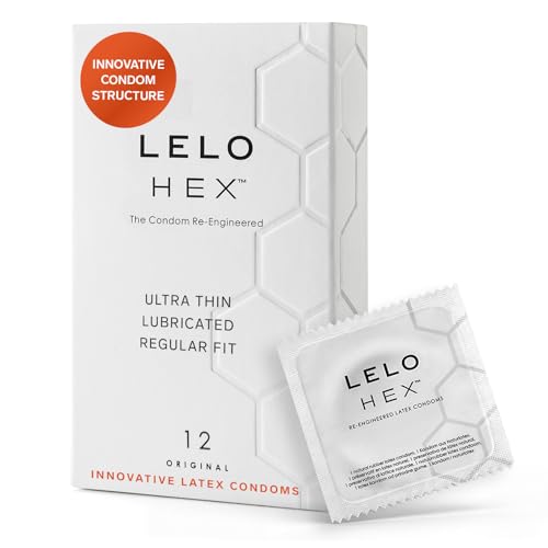 LELO HEX Original Ultra Thin Condoms with Increased Strength, Male Condom, Lubricated Condoms for Men, 2.12-Inch/54 mm Diameter (12 Pack)